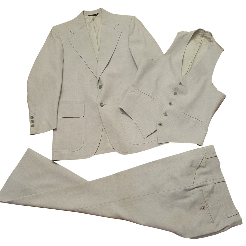 Merit 3 Piece Suit Light Green Vintage 70s Disco Cosplay Costume Summer USA